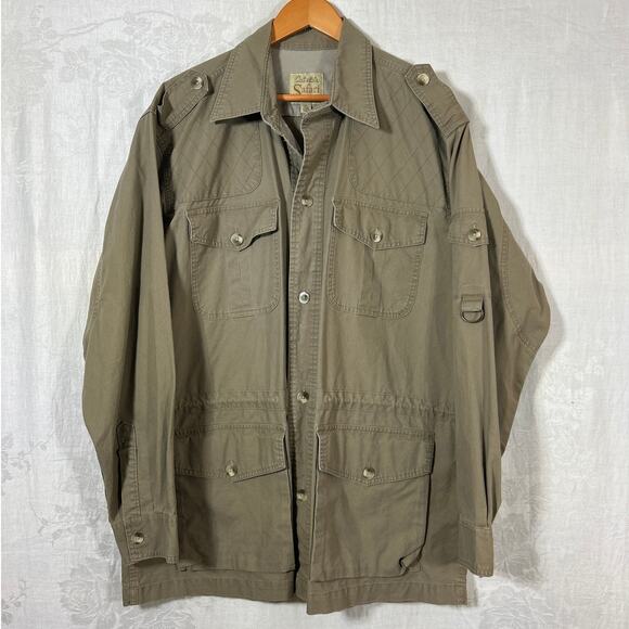 Vintage Cabelas Safari Series Jacket XL Tan Utility Field Coat Barn Chore Jungle - Picture 1 of 11